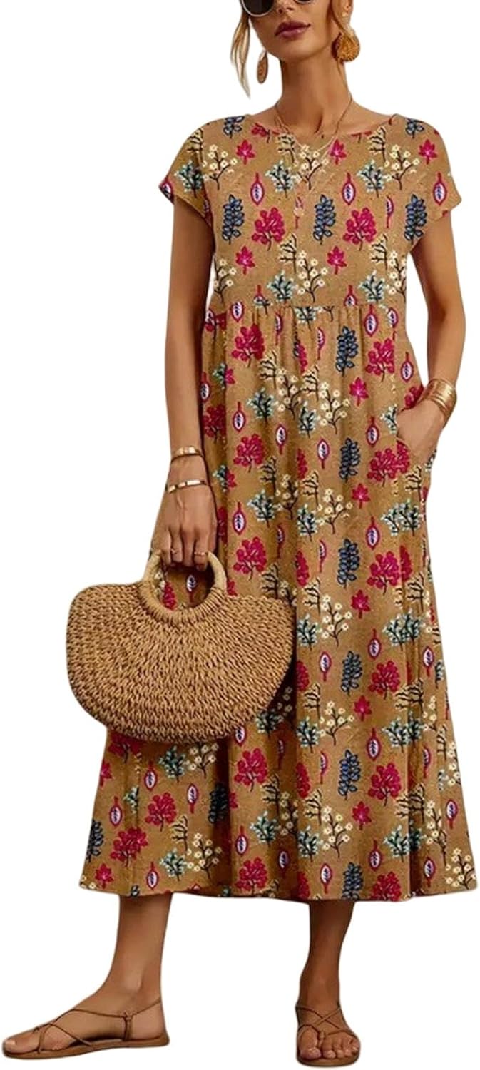 Zuri Vestito Donna – Cotone Lino, Senza Maniche & Stampa Boho Casual Estivo