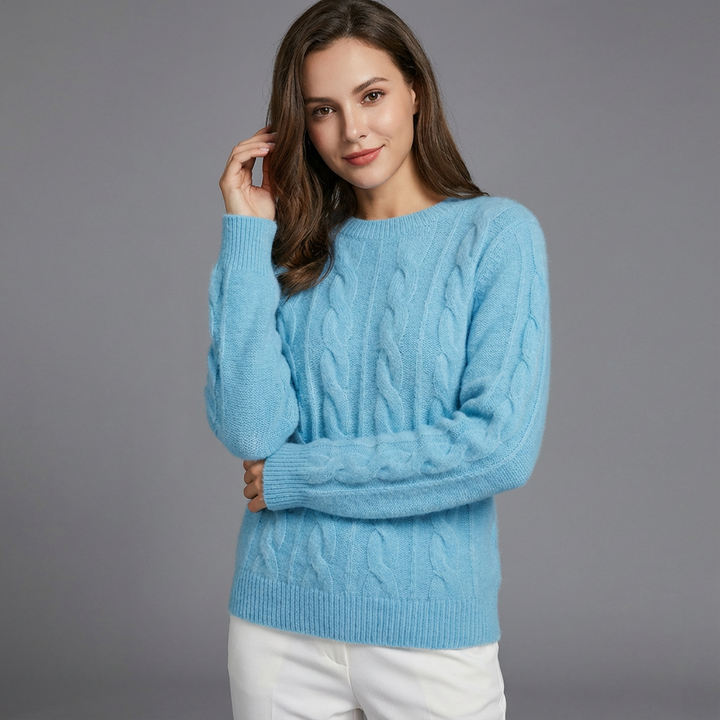 Sofia Maglione a Trecce da Donna – Maglia Oversize in Misto Lana con Motivo Classico