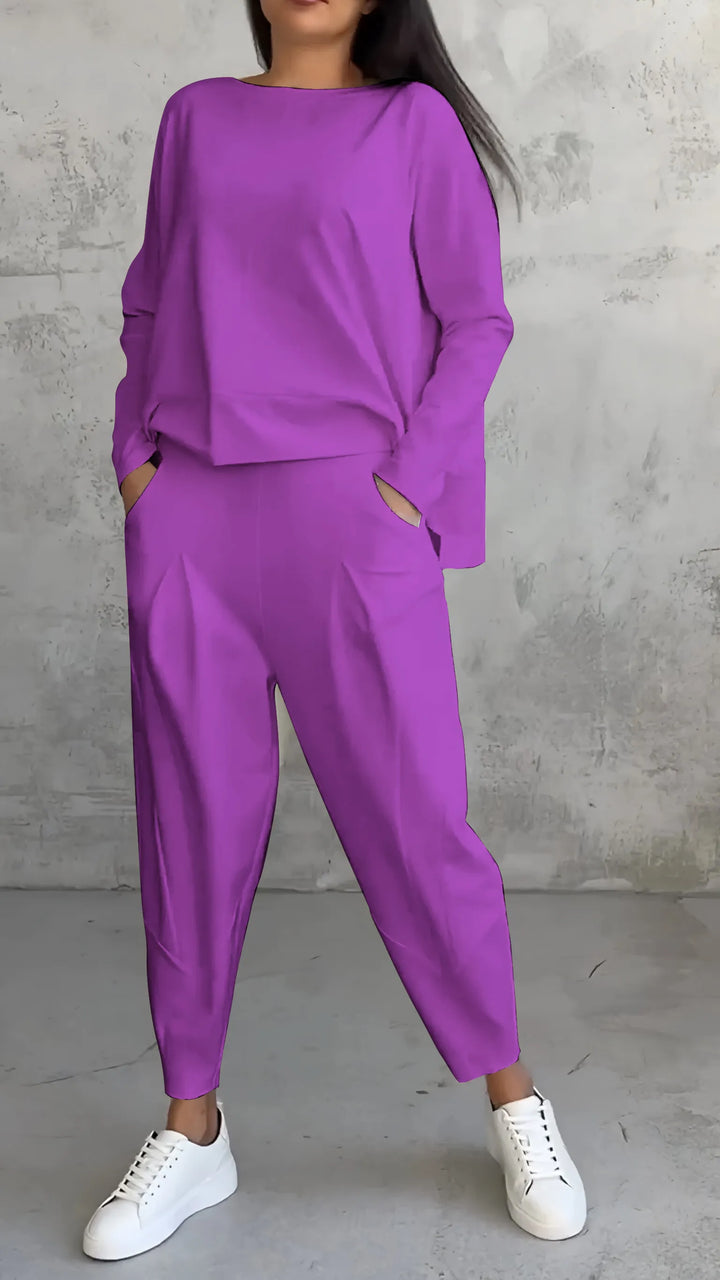 Set casual top și pantaloni harem pentru femei | mânecă lungă