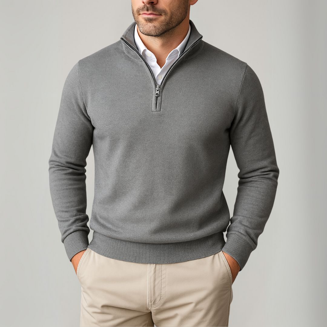 Reymond Maglione pánský svetr s čtvrtým zipem z bavlny – Slim Fit prodyšný a moderní styl