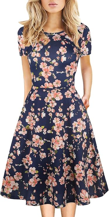 Nyla Dámské Šaty – Vintage Květinový Vzor, Áčkový Střih & Elegantní Kapsy do Kanceláře