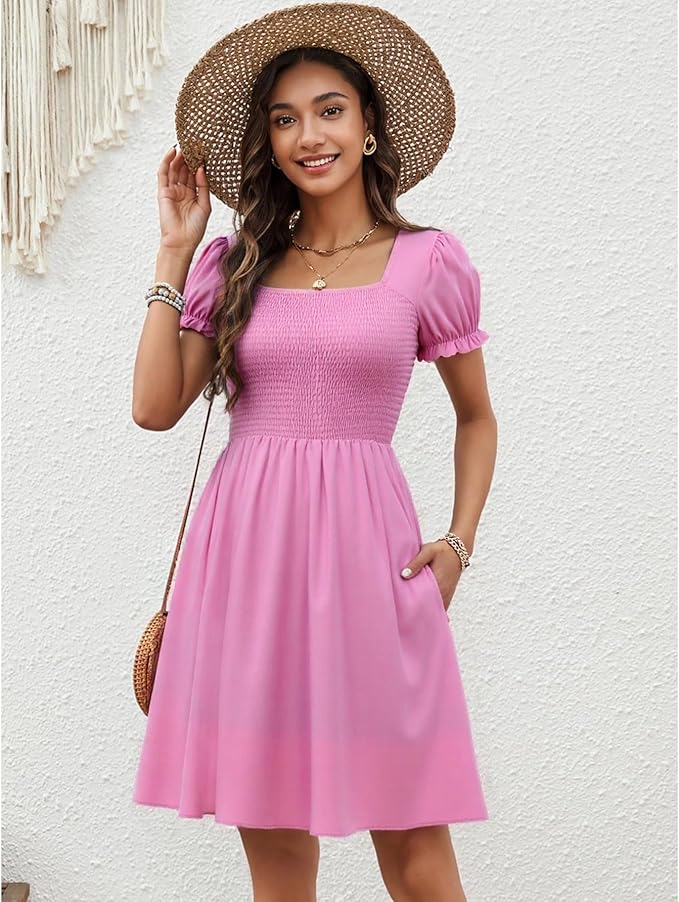 Zara Dámské Mini Šaty – Čtvercový Výstřih, Kapsy a Letní Boho A-linie Střih