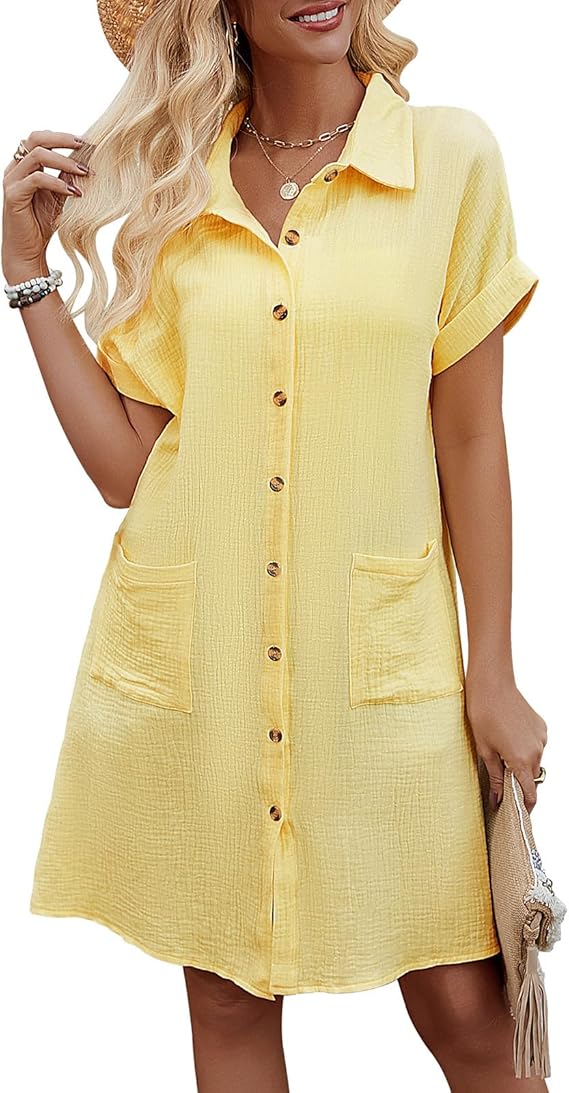 Rada Vestito Camicia Donna – Cotone 100%, Scollo V & Tasche Casual Estivo