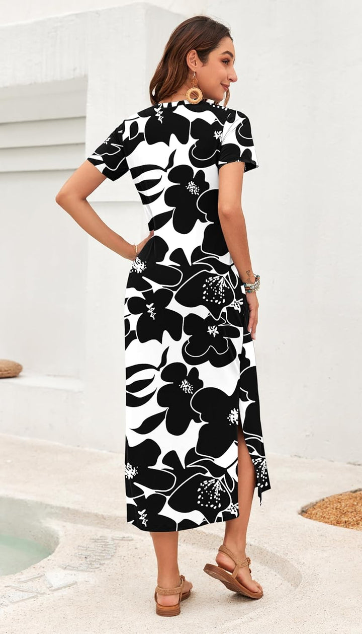 Rylie Robe Maxi Femme – Imprimé Floral, Col V & Poches Décontractées d'Été