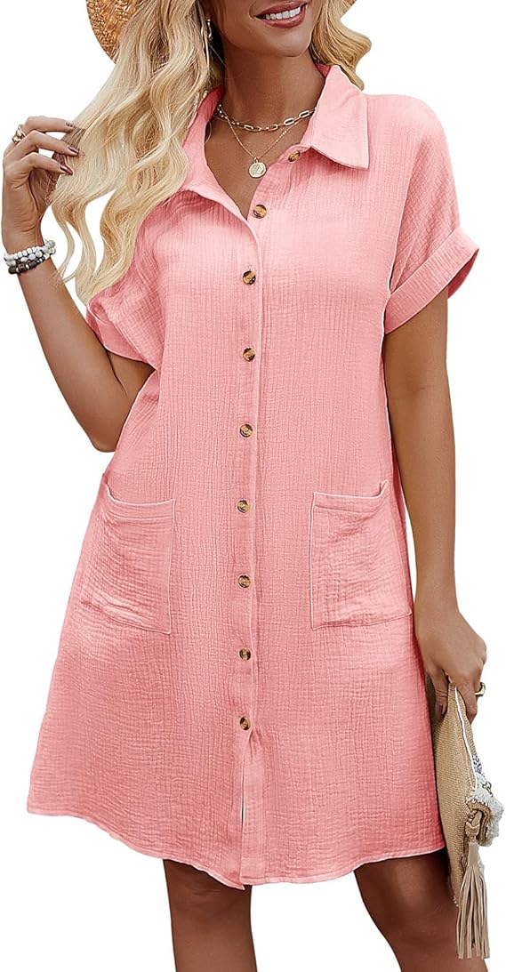 Rada Vestito Camicia Donna – Cotone 100%, Scollo V & Tasche Casual Estivo