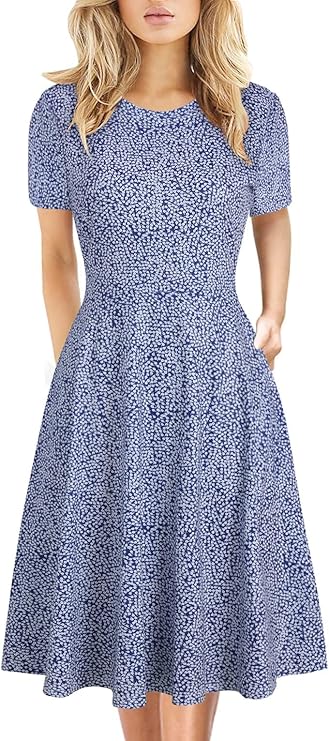 Nyla Dámské Šaty – Vintage Květinový Vzor, Áčkový Střih & Elegantní Kapsy do Kanceláře