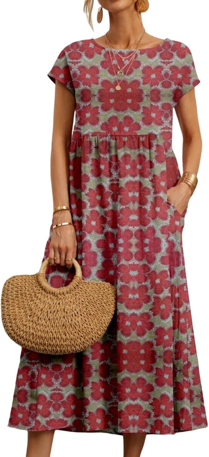 Zuri Vestito Donna – Cotone Lino, Senza Maniche & Stampa Boho Casual Estivo