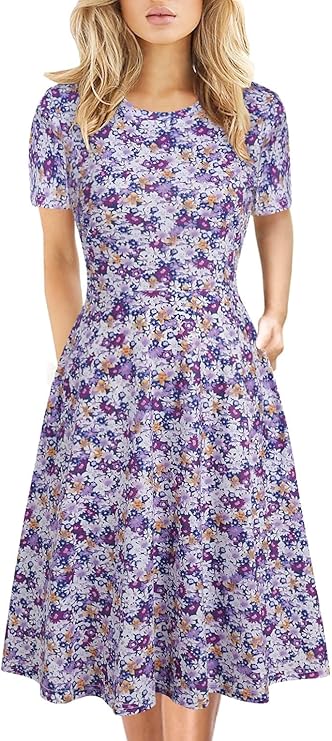 Nyla Dámské Šaty – Vintage Květinový Vzor, Áčkový Střih & Elegantní Kapsy do Kanceláře