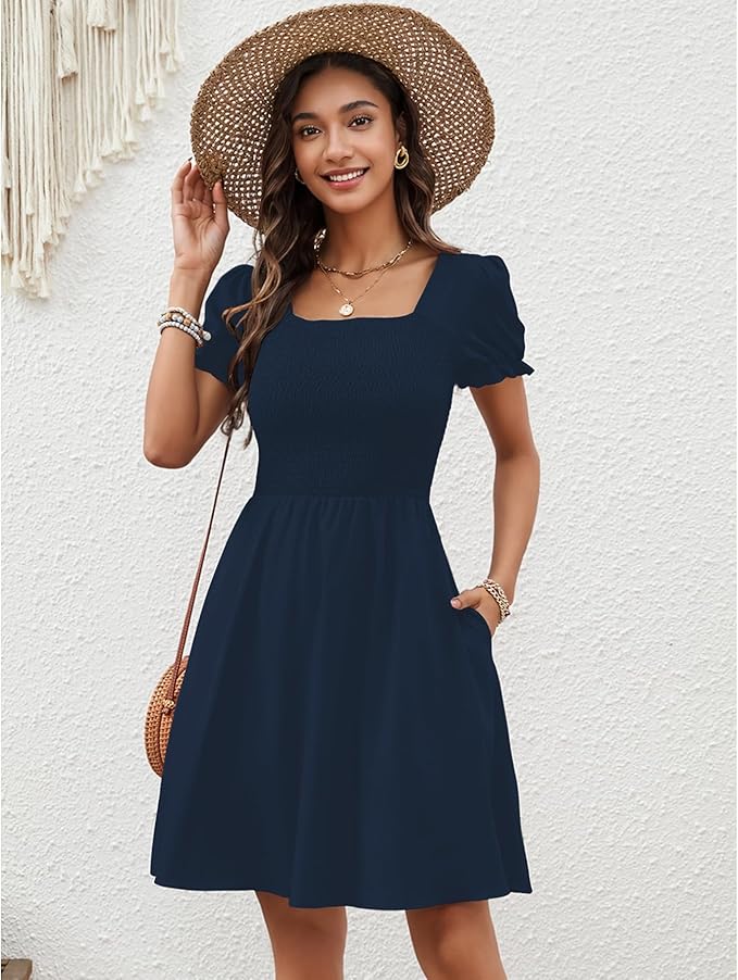 Zara Dámské Mini Šaty – Čtvercový Výstřih, Kapsy a Letní Boho A-linie Střih