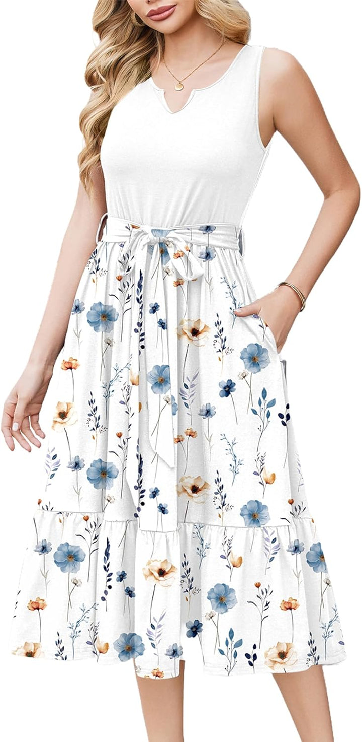 Remy Vestito Midi Damen – V-Ausschnitt, Ärmellos & A-Linie mit eleganten Taschen