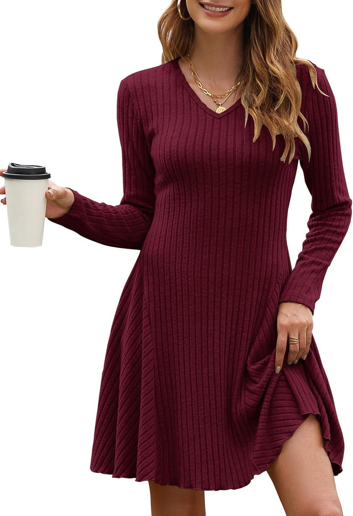 Kinsley Vestito Maglia Donna – Scollo V, A-Line & Design a Righe Elegante Invernale
