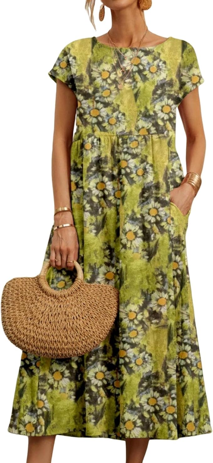 Zuri Vestito Donna – Cotone Lino, Senza Maniche & Stampa Boho Casual Estivo
