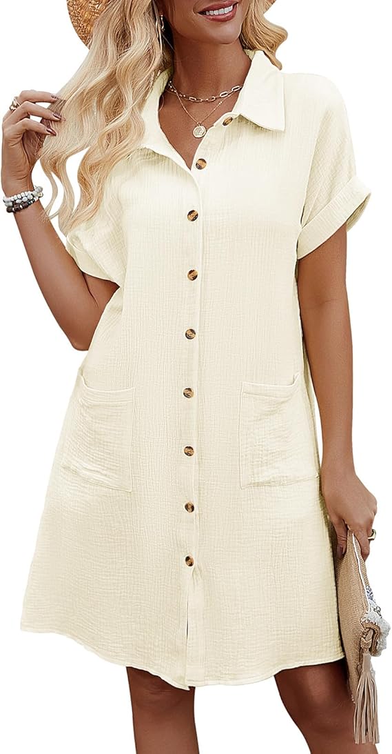 Rada Vestito Camicia Donna – Cotone 100%, Scollo V & Tasche Casual Estivo