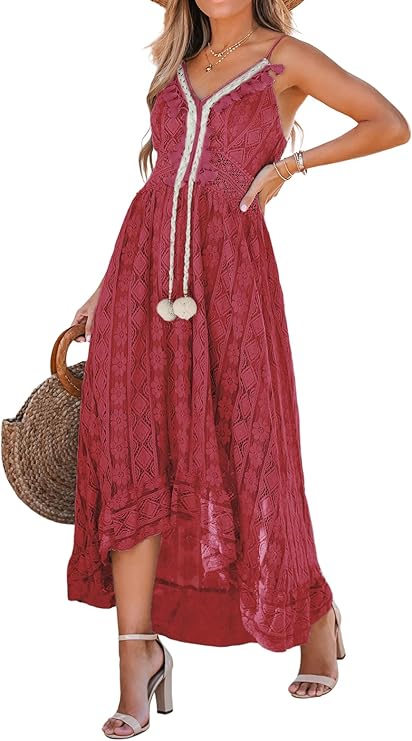Dream Φόρεμα Maxi Γυναικείο – V Λαιμόκοψη, Δέσιμο & Boho Σχέδιο με Κομψές Βολάν