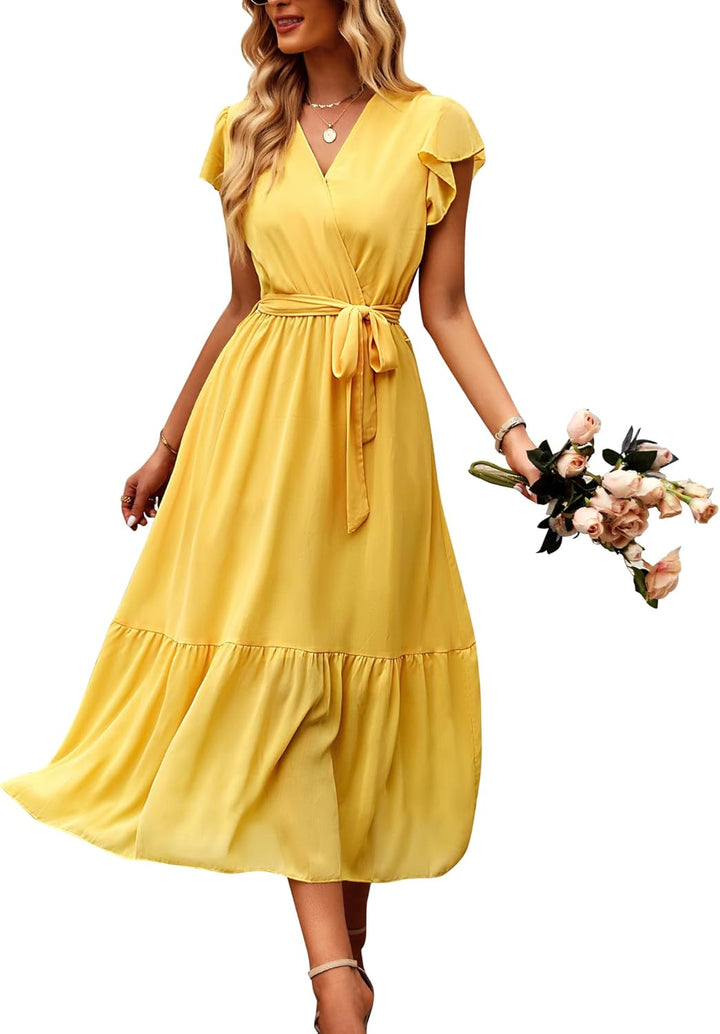 Lella Maxi Šaty Dámské – Květinový Vzor, Výstřih do V a Elegantní Boho Pásek