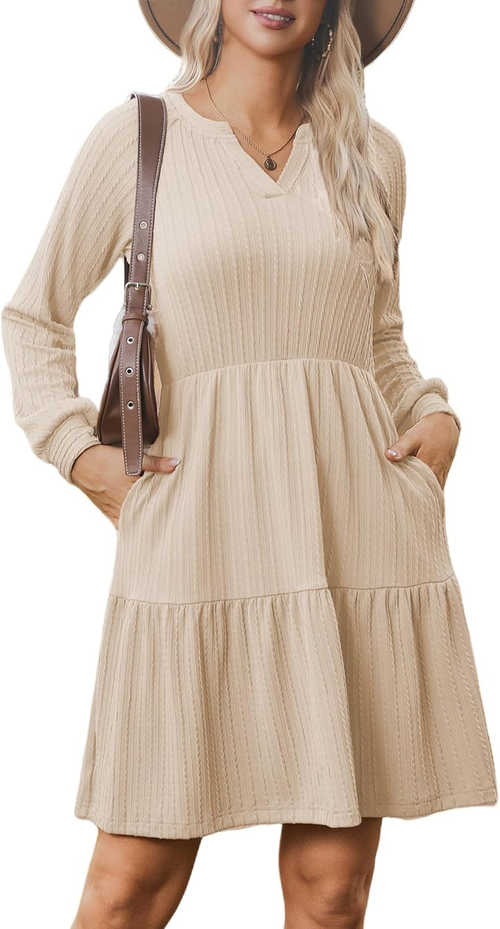 Zephyra Vestito in Maglia Donna – Scollo a V, Maniche Lunghe & A-Line con Tasche