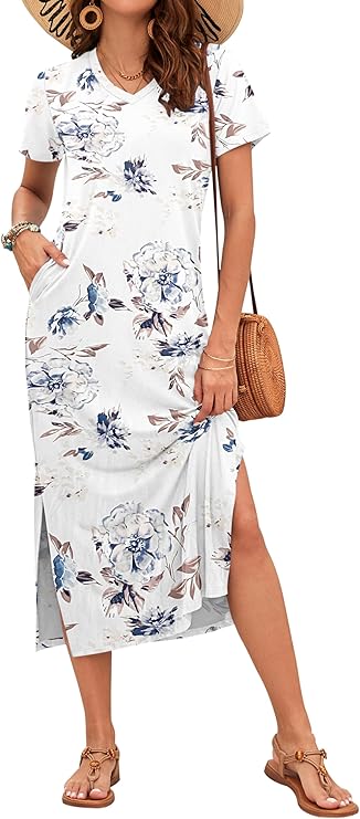 Rylie Robe Maxi Femme – Imprimé Floral, Col V & Poches Décontractées d'Été