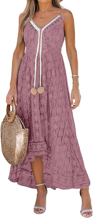 Dream Φόρεμα Maxi Γυναικείο – V Λαιμόκοψη, Δέσιμο & Boho Σχέδιο με Κομψές Βολάν