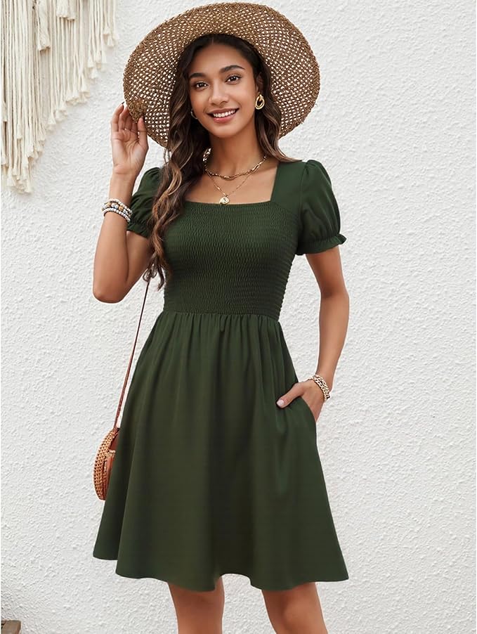 Zara Dámské Mini Šaty – Čtvercový Výstřih, Kapsy a Letní Boho A-linie Střih