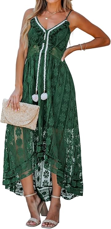 Dream Φόρεμα Maxi Γυναικείο – V Λαιμόκοψη, Δέσιμο & Boho Σχέδιο με Κομψές Βολάν