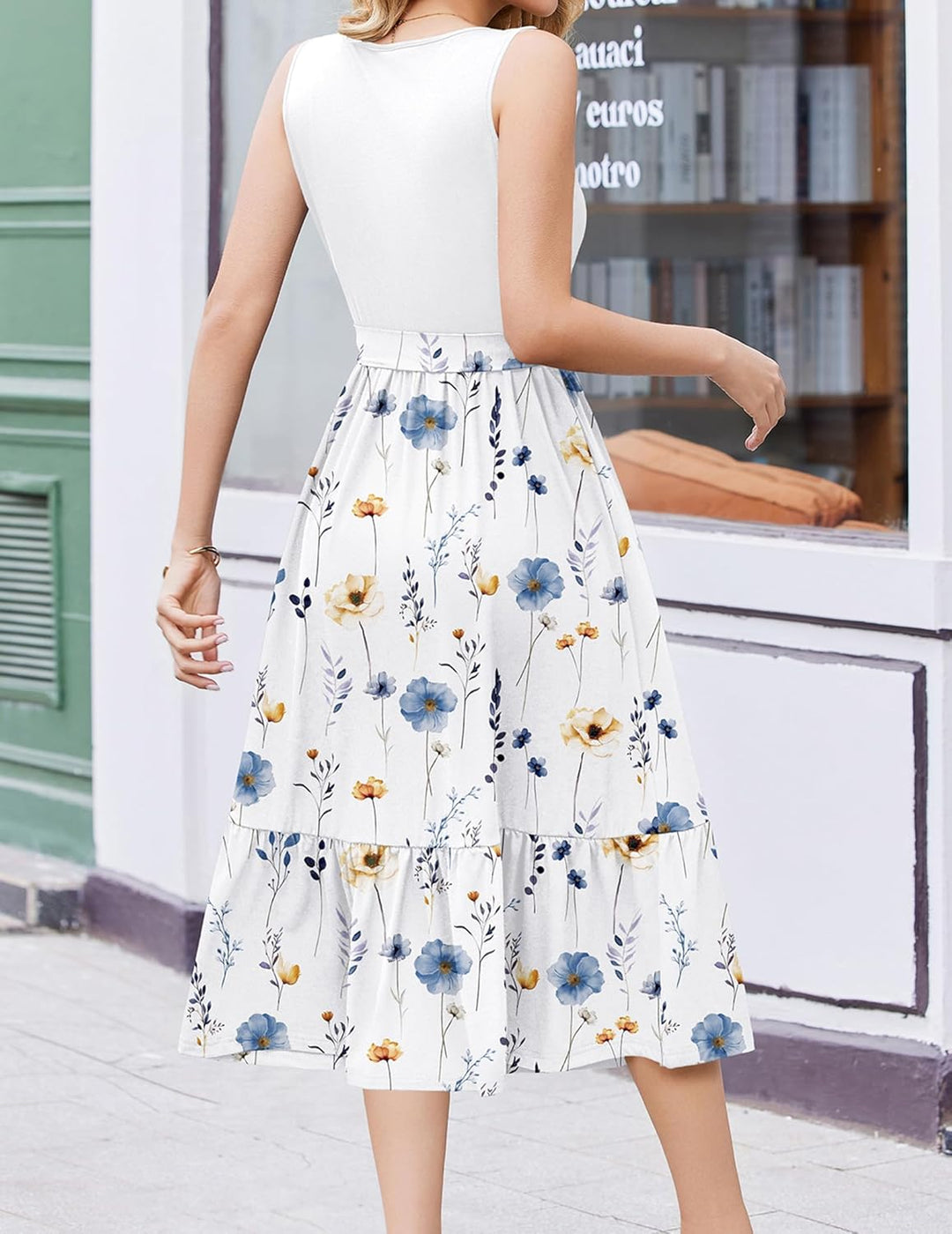 Remy Vestito Midi Damen – V-Ausschnitt, Ärmellos & A-Linie mit eleganten Taschen