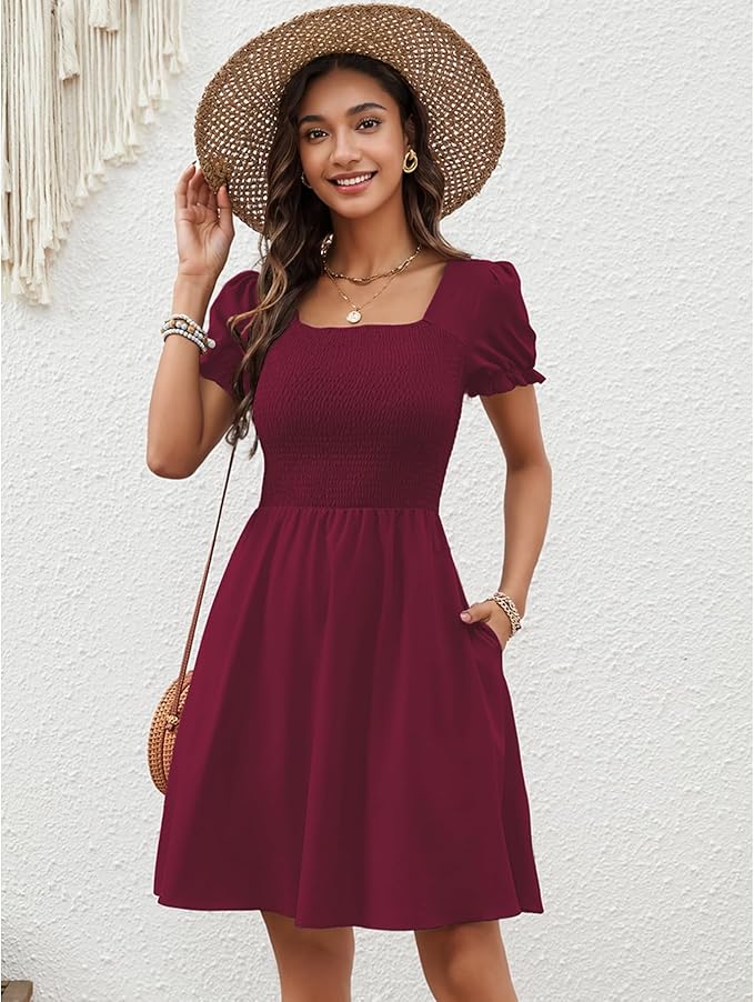 Zara Dámské Mini Šaty – Čtvercový Výstřih, Kapsy a Letní Boho A-linie Střih