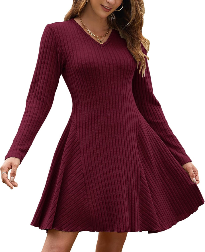 Kinsley Vestito Maglia Donna – Scollo V, A-Line & Design a Righe Elegante Invernale