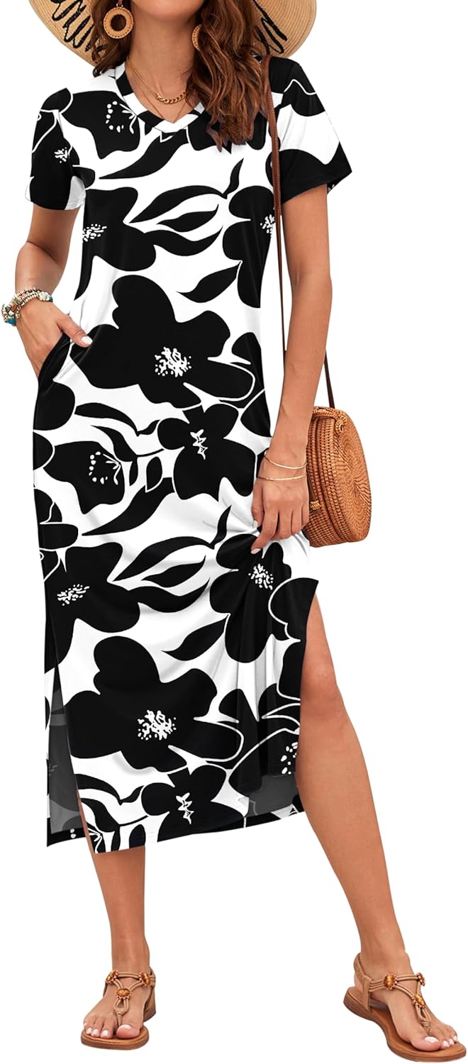 Rylie Robe Maxi Femme – Imprimé Floral, Col V & Poches Décontractées d'Été