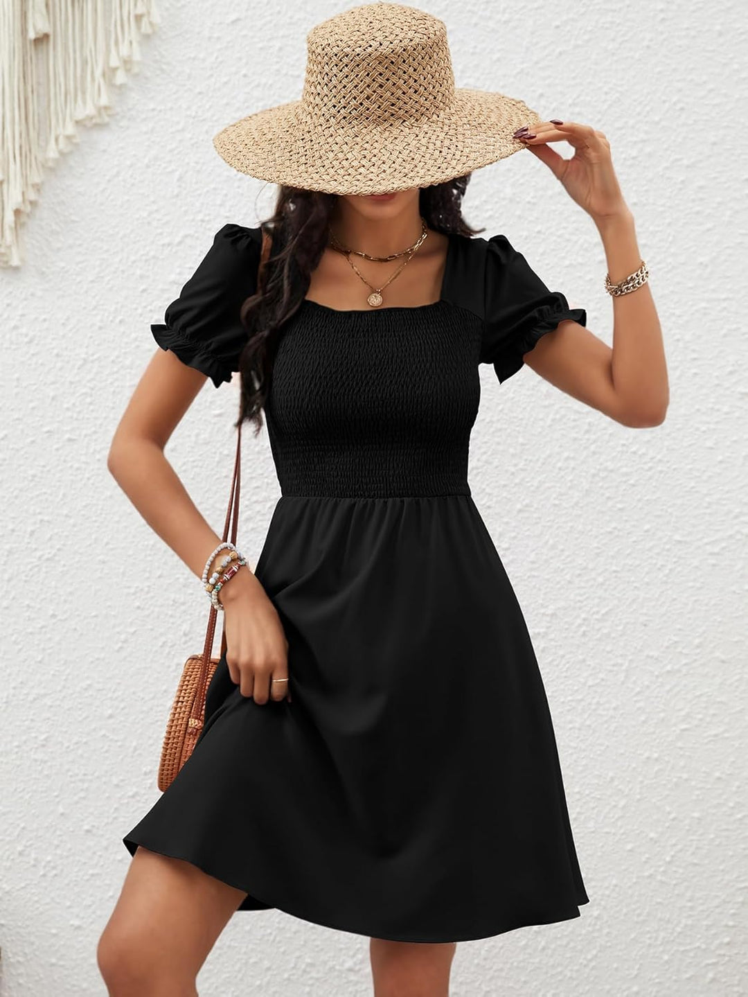 Zara Dámské Mini Šaty – Čtvercový Výstřih, Kapsy a Letní Boho A-linie Střih