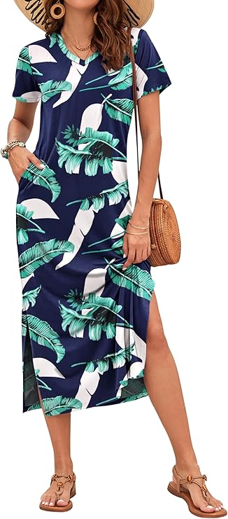 Rylie Robe Maxi Femme – Imprimé Floral, Col V & Poches Décontractées d'Été