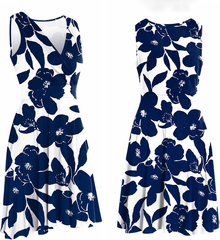 Luna Vestito Donna – Scollo V, A-Line Vita Alta & Stampa Floreale Elegante