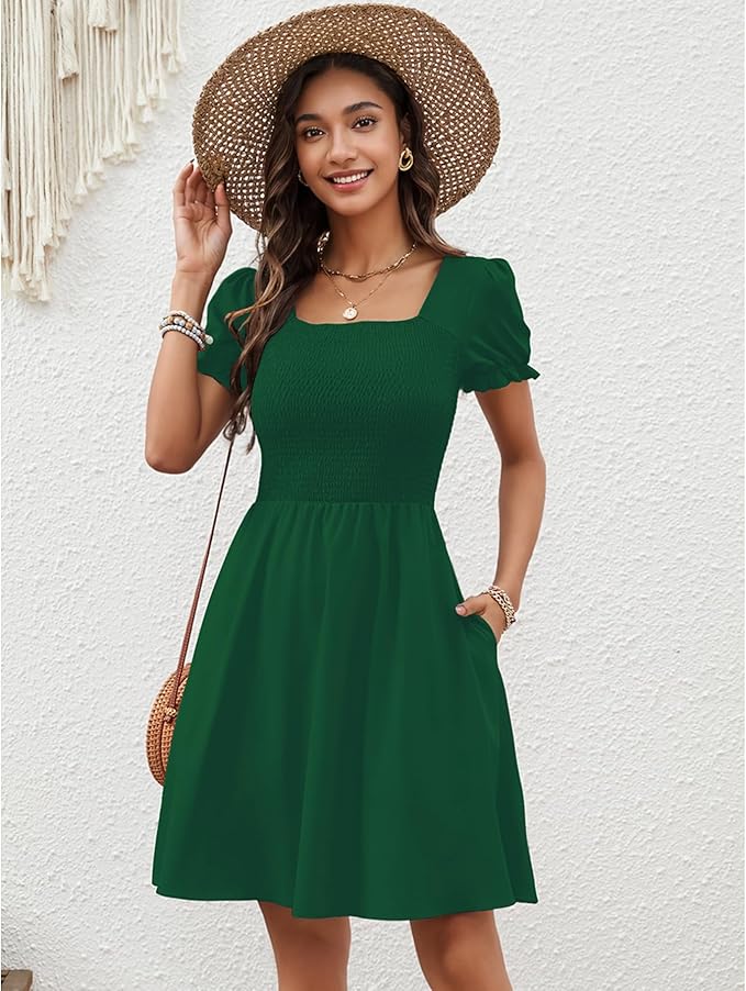 Zara Dámské Mini Šaty – Čtvercový Výstřih, Kapsy a Letní Boho A-linie Střih