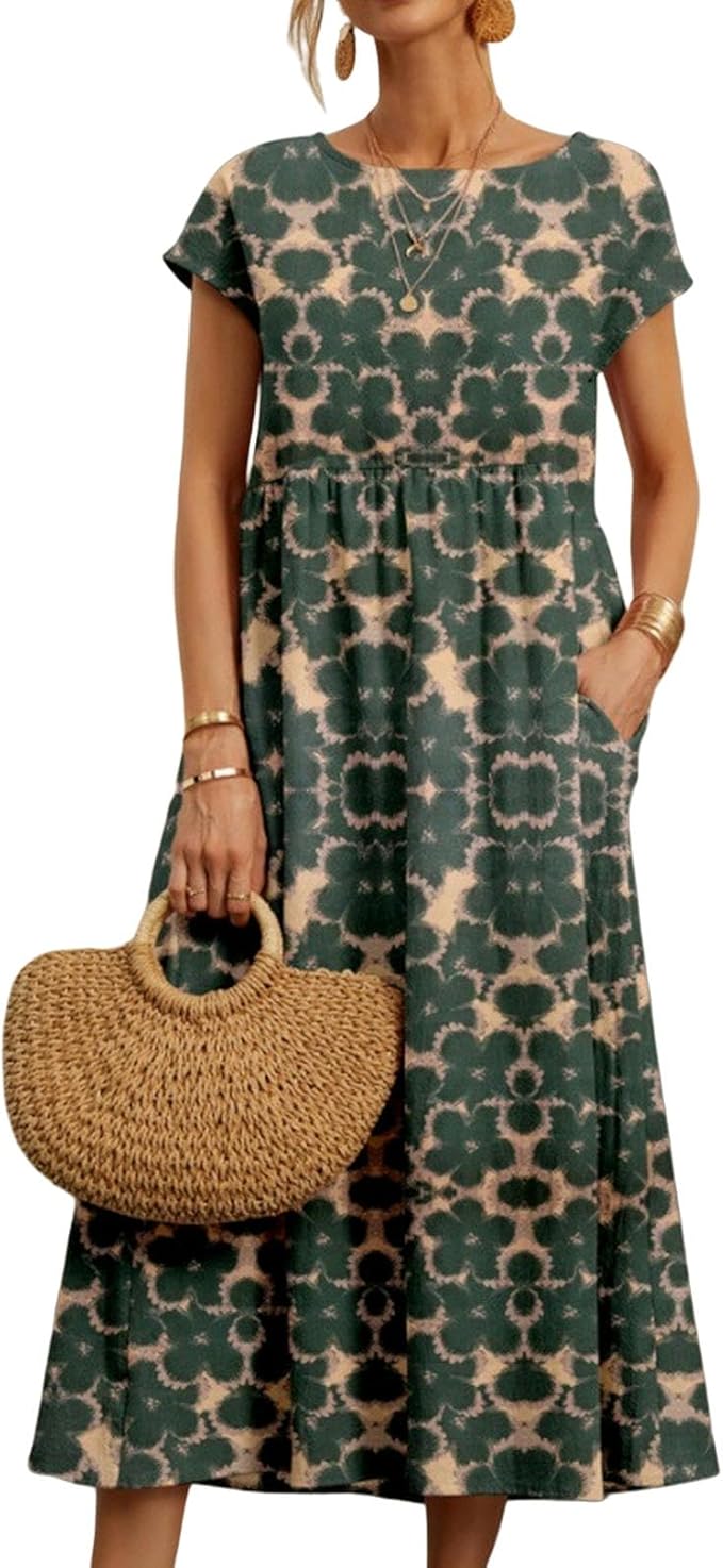 Zuri Vestito Donna – Cotone Lino, Senza Maniche & Stampa Boho Casual Estivo