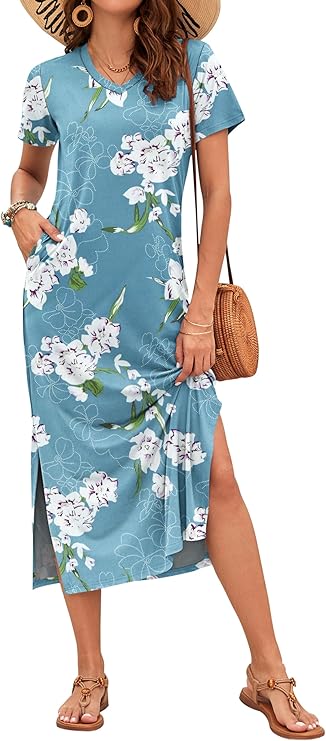 Rylie Robe Maxi Femme – Imprimé Floral, Col V & Poches Décontractées d'Été