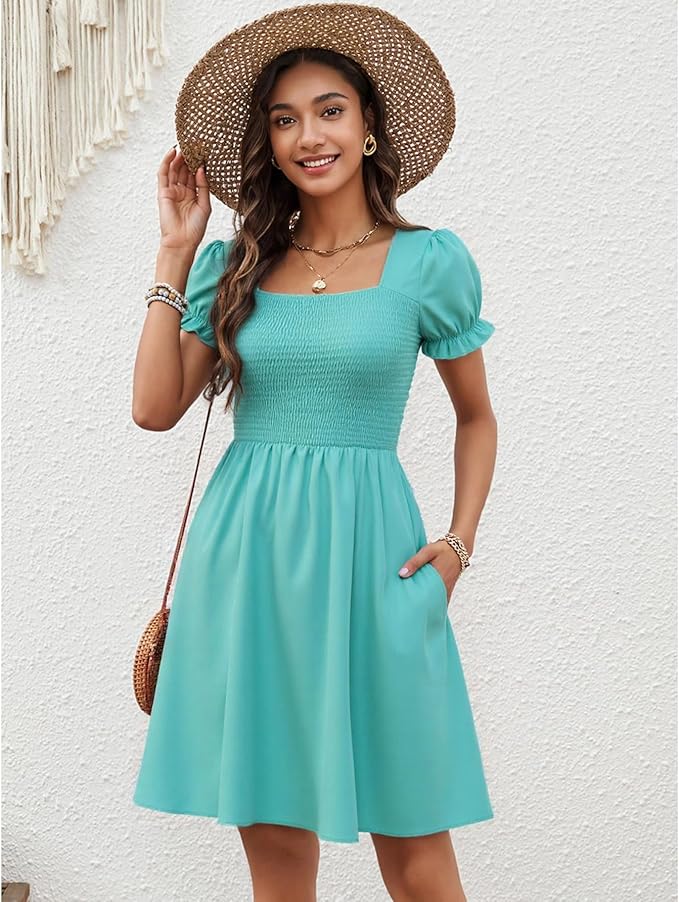 Zara Dámské Mini Šaty – Čtvercový Výstřih, Kapsy a Letní Boho A-linie Střih