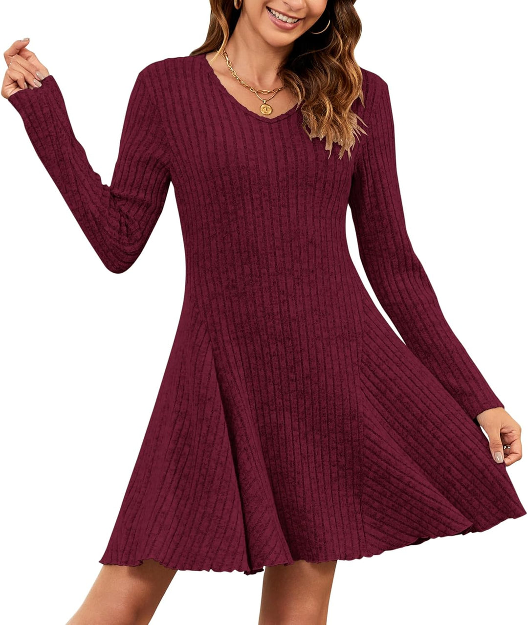 Kinsley Vestito Maglia Donna – Scollo V, A-Line & Design a Righe Elegante Invernale