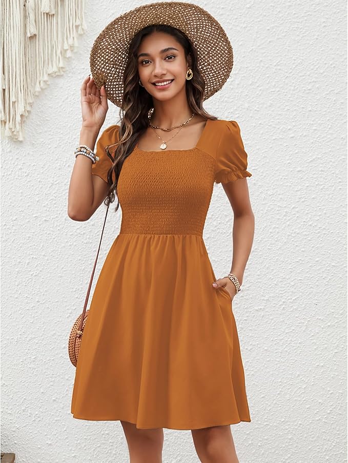 Zara Dámské Mini Šaty – Čtvercový Výstřih, Kapsy a Letní Boho A-linie Střih