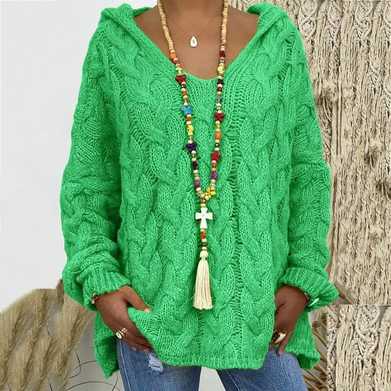 Martha Maglione Donna con Cappuccio – Pullover Invernale a Trecce Morbido Vestibilità Relax