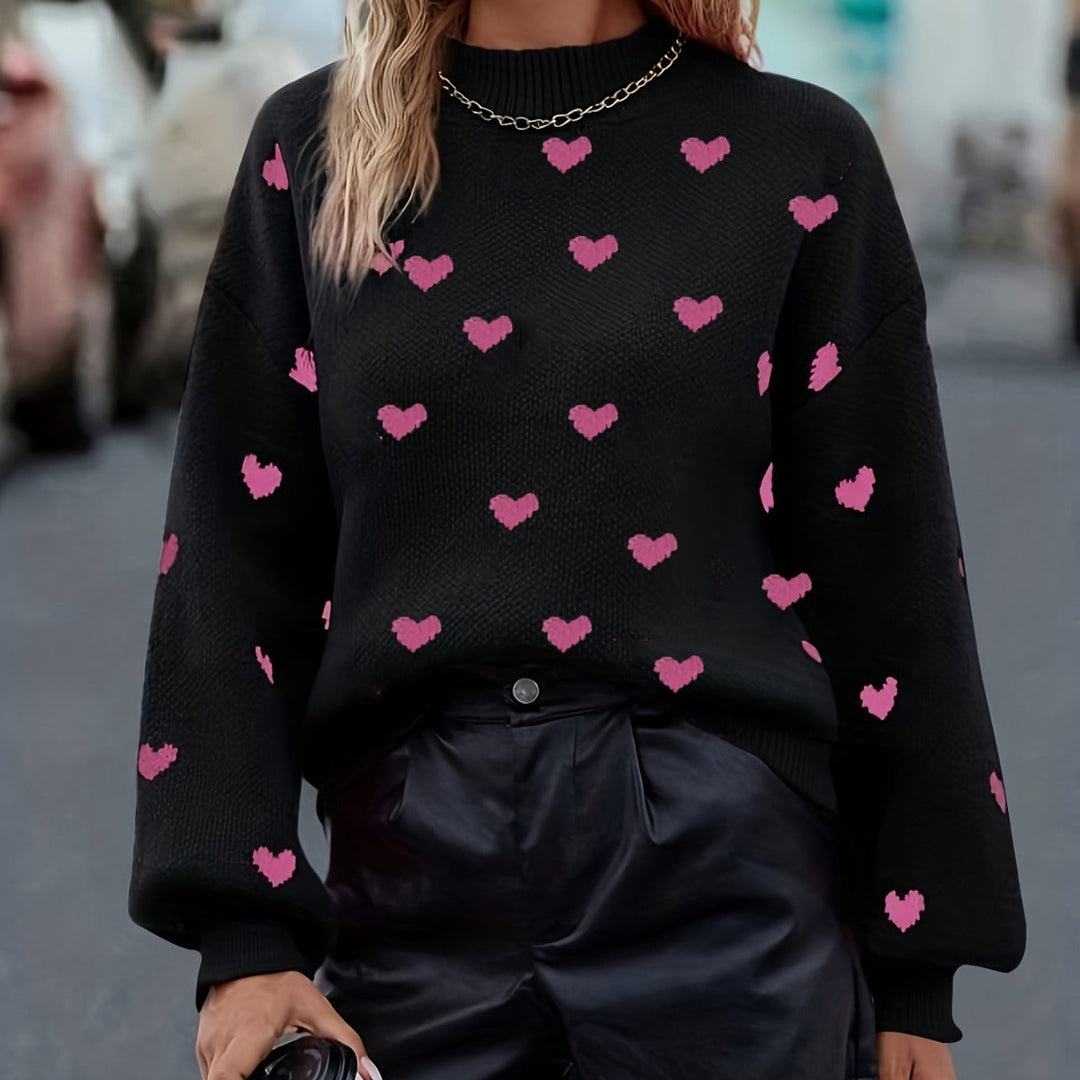 Chloey Maglione Donna con Cuori – Pullover Morbido Girocollo a Maniche Lunghe Casual Chic
