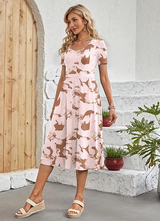Ember Midi šaty pro ženy – plisované, s kapsami a áčkovým střihem, ležérní elegantní
