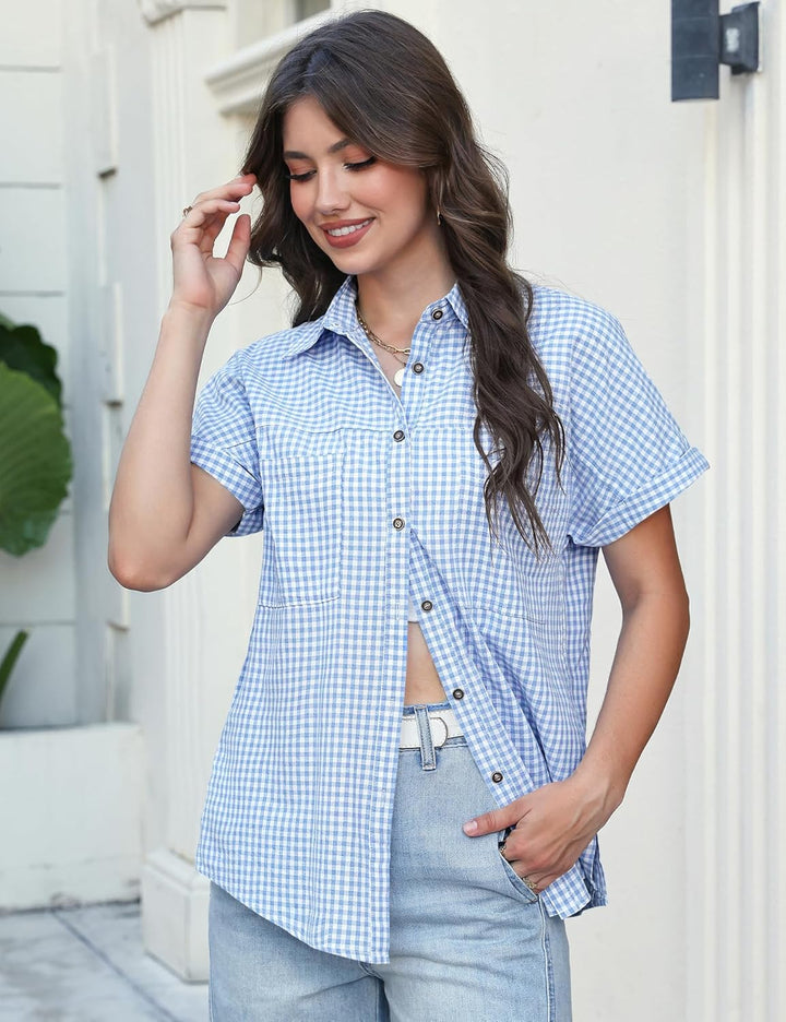 Dámská halenka Dalia – letní top s výstřihem do V, knoflíky, kapsami, ležérní elegantní styl