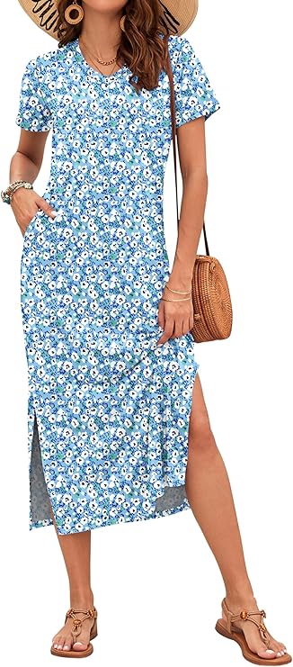 Rylie Robe Maxi Femme – Imprimé Floral, Col V & Poches Décontractées d'Été