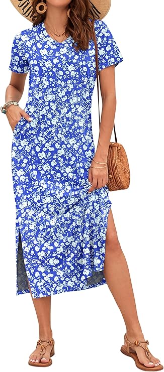 Rylie Robe Maxi Femme – Imprimé Floral, Col V & Poches Décontractées d'Été