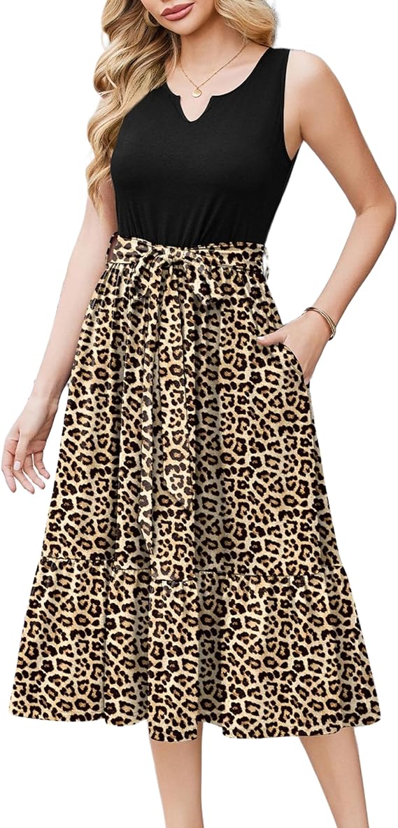 Remy Vestito Midi Damen – V-Ausschnitt, Ärmellos & A-Linie mit eleganten Taschen