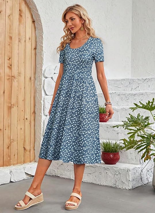 Ember Midi šaty pro ženy – plisované, s kapsami a áčkovým střihem, ležérní elegantní