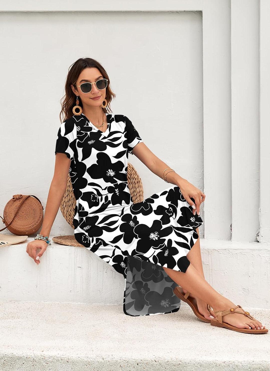 Rylie Robe Maxi Femme – Imprimé Floral, Col V & Poches Décontractées d'Été