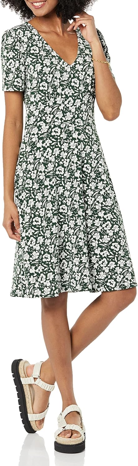 Novaria Vestito Donna Fit & Flare – Scollo a V, Jersey Elasticizzato & A-Line Floreale