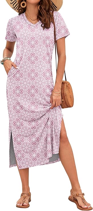 Rylie Robe Maxi Femme – Imprimé Floral, Col V & Poches Décontractées d'Été