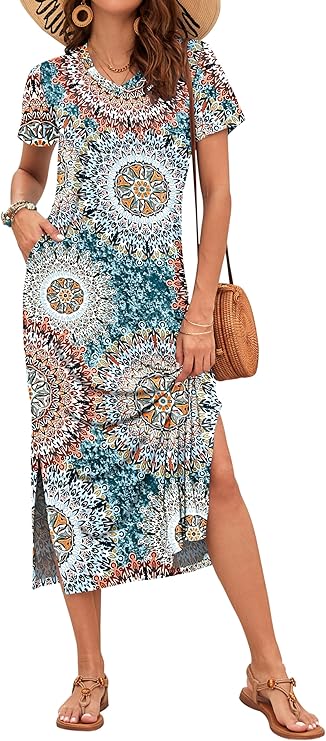 Rylie Robe Maxi Femme – Imprimé Floral, Col V & Poches Décontractées d'Été