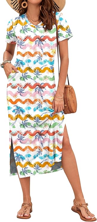 Rylie Robe Maxi Femme – Imprimé Floral, Col V & Poches Décontractées d'Été